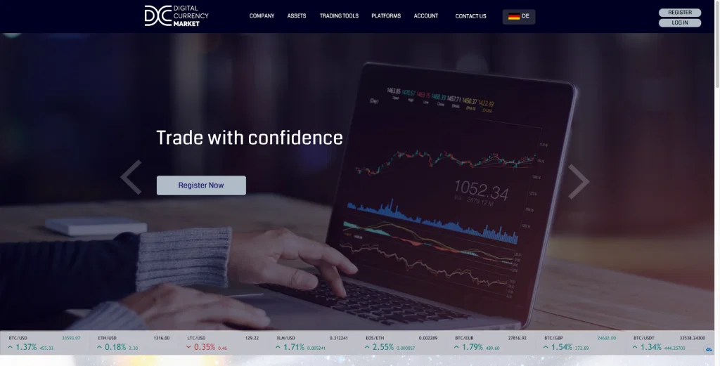DCM homepage with access to trading information