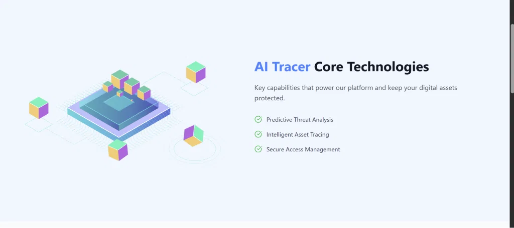 FinTracer AI tracer core technologies section on the website