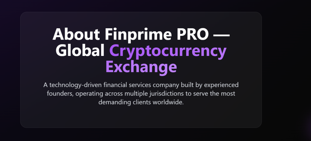 Finprime PRO global cryptocurrency exchange about section