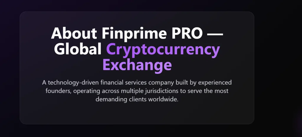 Finprime PRO global cryptocurrency exchange about section